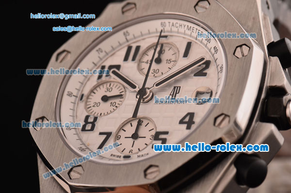 Audemars Piguet Royal Oak Offshore White Themes Swiss Valjoux 7750 Automatic Movement Full Steel with White Dial and Black Numeral Markers-Run 12 Second - Click Image to Close